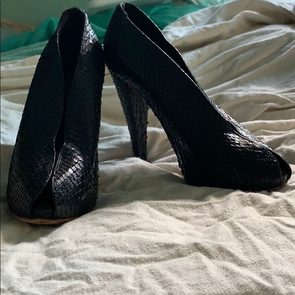 Celine Shoes - Céline Snakeskin Peep-Toe Pumps